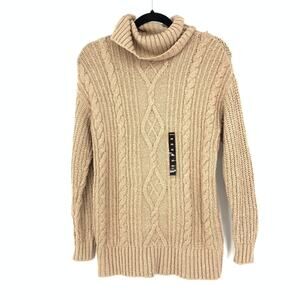 Torrid Women's Size 00 US M Turtleneck Cable Knit Sweater Beige Long Sleeve NEW